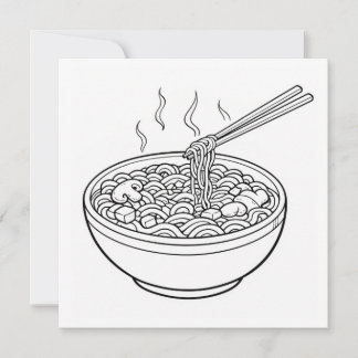 Food Noodle Black White Colouring Page Card