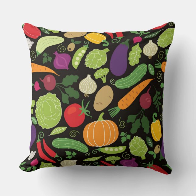 Food on a black background cushion (Front)