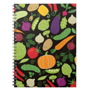 Food on a black background spiral notebook