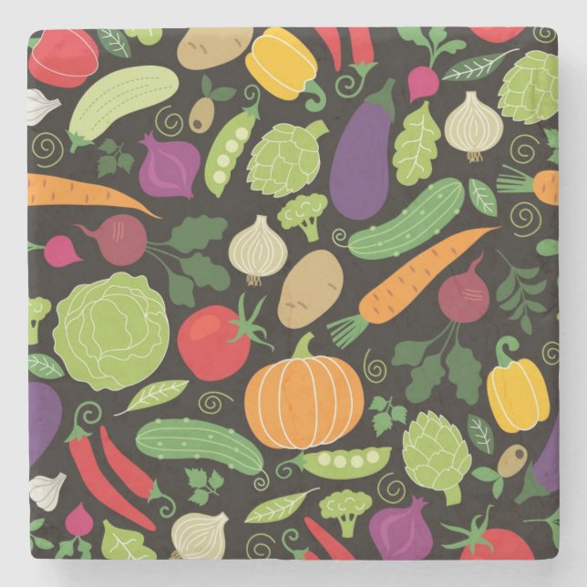 Food on a black background stone coaster (Front)