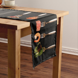 Food on Forks Black Table Runner