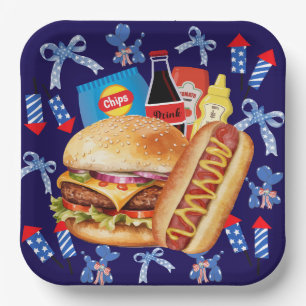 Food on the Plate Red White and Blue Paper Plate