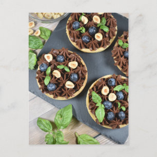 Food Photography Blueberry Chocolate Tartlets Postcard
