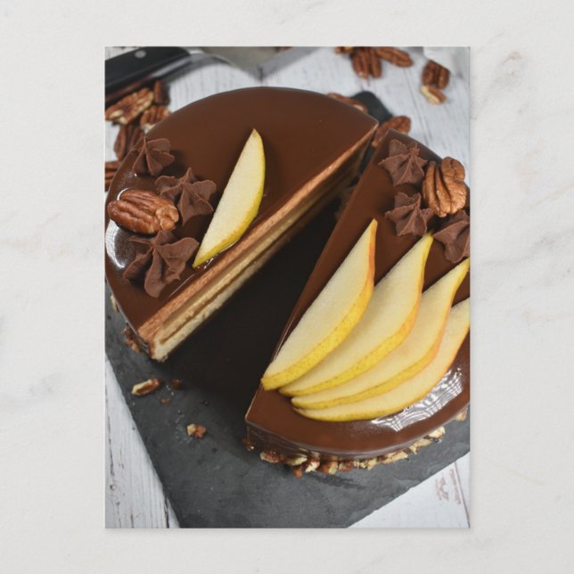 Food Photography Chocolate Pear Entremet Cake Postcard (Front)