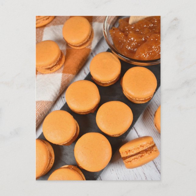 Food Photography French Pastry Peach Macarons Postcard (Front)
