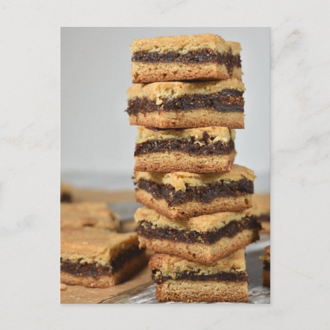 Food Photography Fresh Baked Fig Bar Stack Postcard (Front)