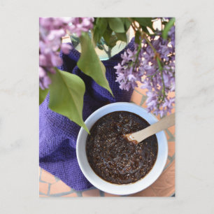 Food Photography Fresh Fig Jam Purple Flowers Postcard