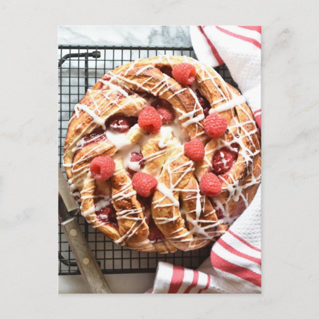 Food Photography Raspberry Danish Bread Breakfast Postcard (Front)