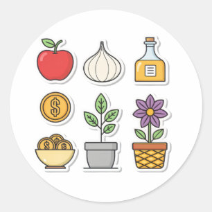  Food, Plants & Wealth - Vector Icon Pack. Classic Round Sticker