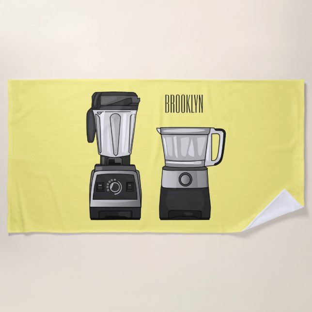 Food processor & blender cartoon illustration  beach towel (Front)