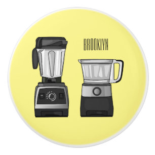 Food processor & blender cartoon illustration ceramic knob