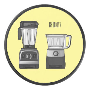 Food processor & blender cartoon illustration hockey puck
