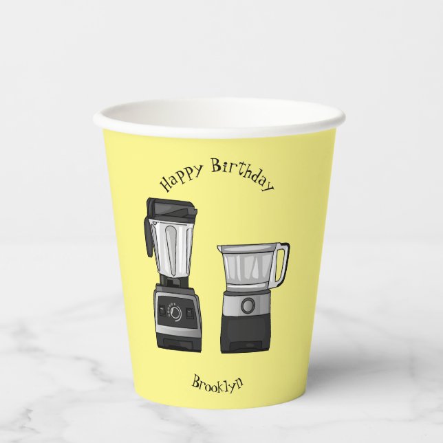 Food processor & blender cartoon illustration paper cups (Front)