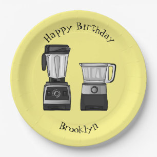 Food processor & blender cartoon illustration paper plate