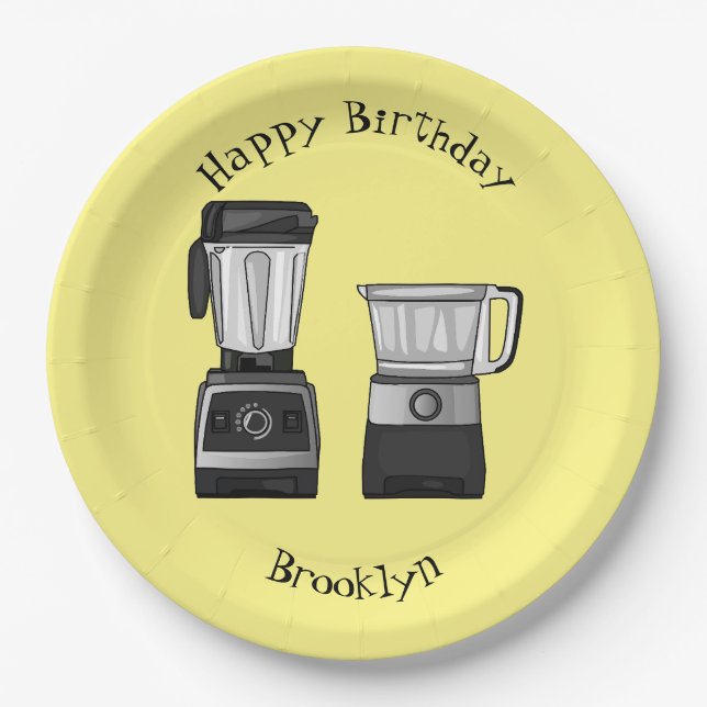 Food processor & blender cartoon illustration paper plate (Front)