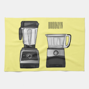 Food processor & blender cartoon illustration tea towel
