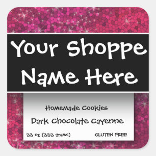 Food Product Candle Label Raspberry Glitter Jewel