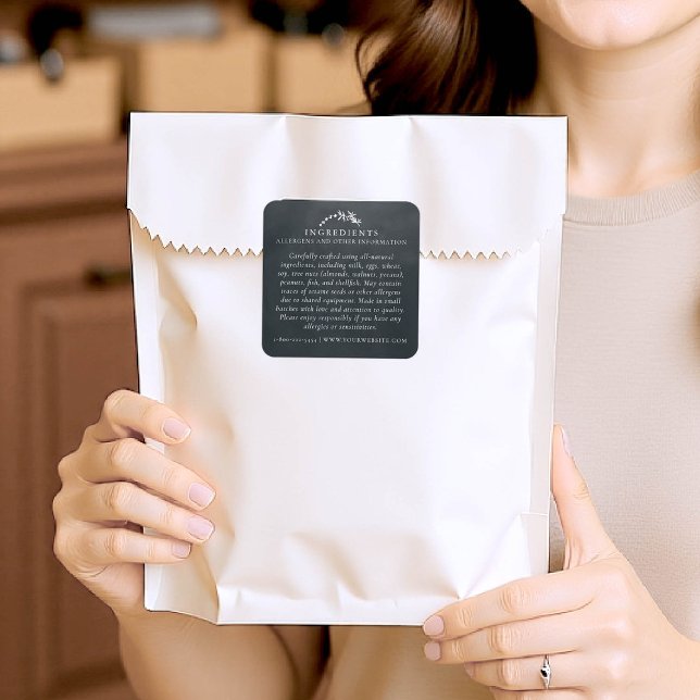 Food Safety Allergens Artisan Handmade Product Square Sticker (product packaging sticker artisan business gift blackboard handmade homemade ingredients black)