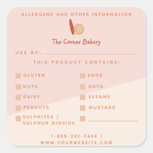 Food Safety Allergens Pink Modern Bakery Product Square Sticker