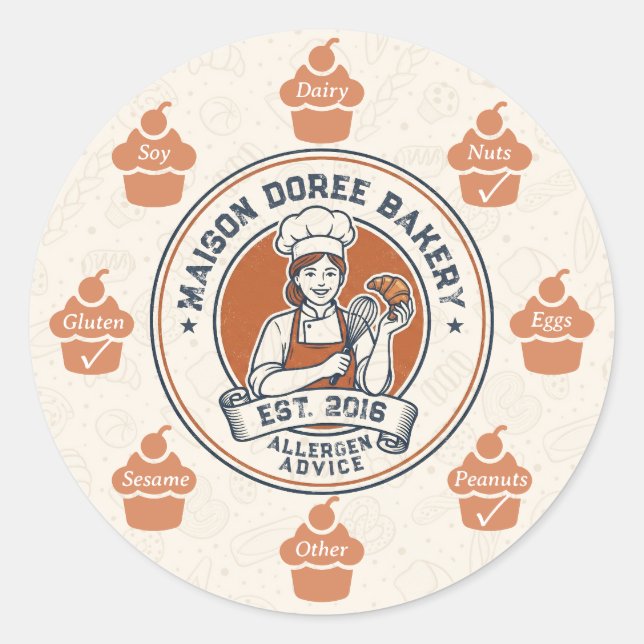 Food Safety Allergy Alert Bakery Pastry Chef Gold Classic Round Sticker (Front)