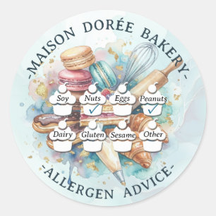 Food Safety Allergy Alert Bakery Pastry Chef Gold Classic Round Sticker