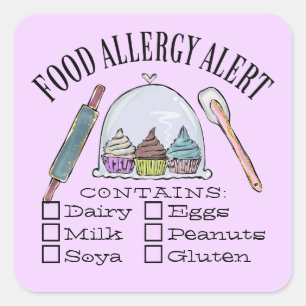 Food Safety Allergy Alert Bakery Pastry Square Sticker