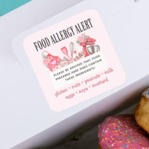 Food Safety Allergy Alert Bakery Pastry Square Sticker