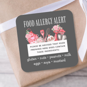 Food Safety Allergy Alert Bakery Pastry Square Sticker