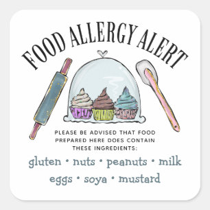 Food Safety Allergy Alert Bakery Pastry  Square Sticker