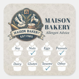Food Safety Allergy Alert Bakery Store Pastry Chef Square Sticker