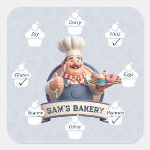 Food Safety Allergy Alert Bakery Store Pastry Chef Square Sticker
