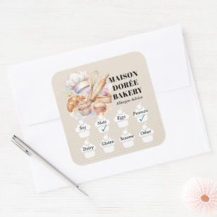 Food Safety Allergy Alert Bakery Store Pastry Chef Square Sticker