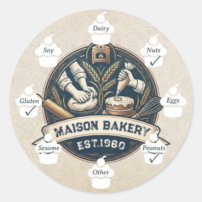 Food Safety Allergy Alert Rustic Bakery Cake Store Classic Round Sticker (Front)