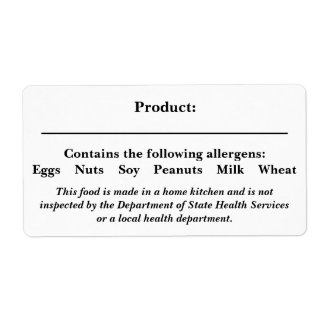 FOOD SAFETY LABELS Cottage Law Farmers Market