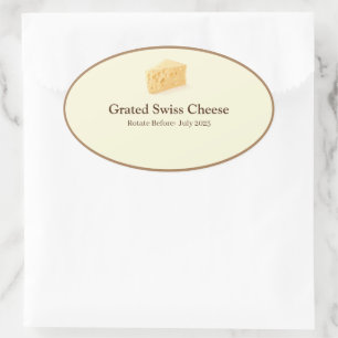 Food Storage Kitchen Stickers-Grated Swiss Cheese Oval Sticker