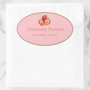 Food Storage Kitchen Stickers-Strawberry Preserves Oval Sticker