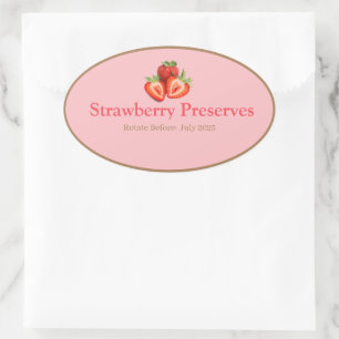 Food Storage Kitchen Stickers-Strawberry Preserves Oval Sticker