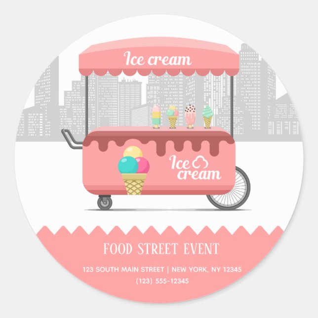 Food street ice cream classic round sticker (Front)