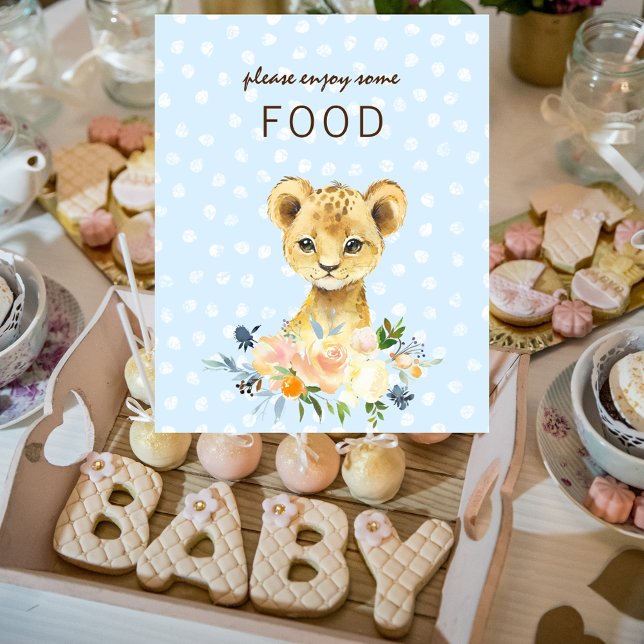 Food Table Baby Shower Lion Cub Floral Blue Poster (Creator Uploaded)