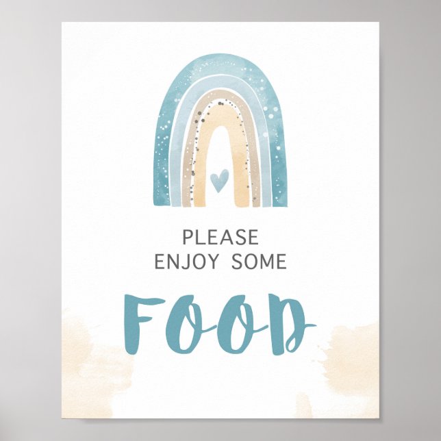Food Table Sign Blue Boho Rainbow Shower (Front)