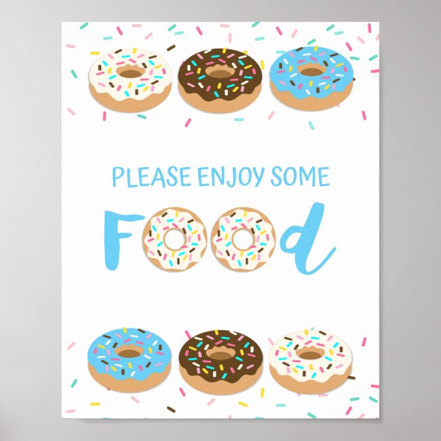 Food Table Sign Blue Doughnut Sprinkle Shower Sign (Front)