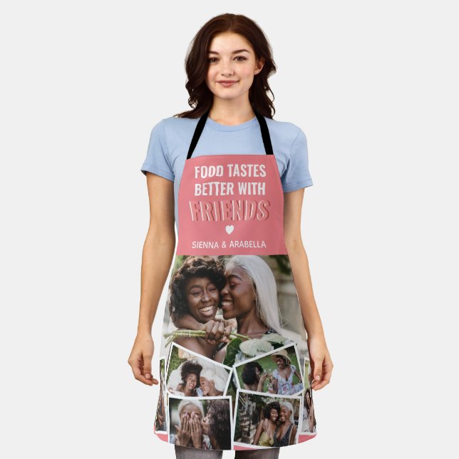 'Food Tastes Better with Friends' Photo Collage Apron (Worn)