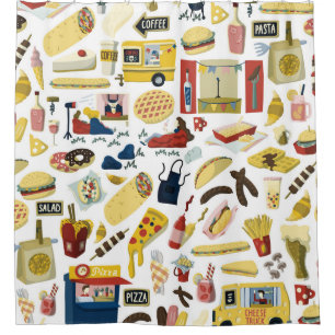 Food Truck Fest: Cartoon Pattern Shower Curtain