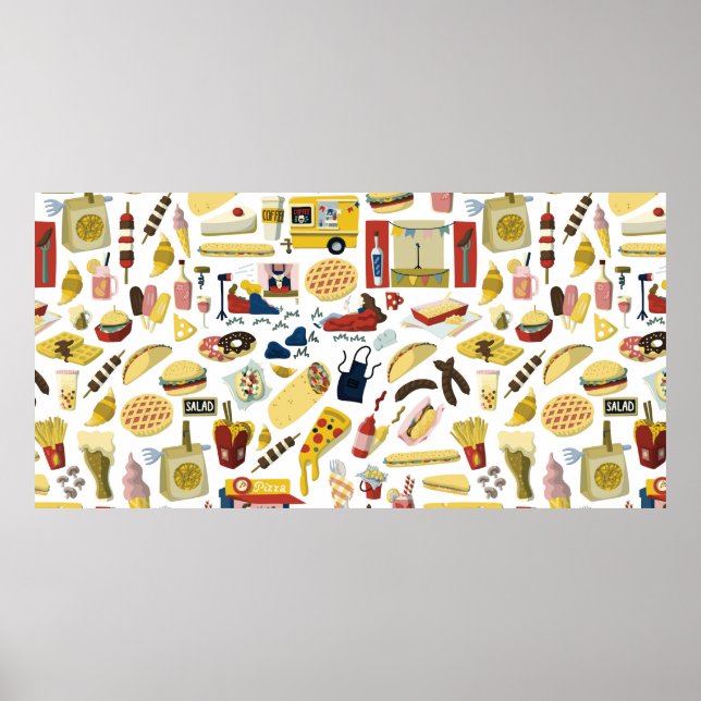 Food truck festival cartoon hand drawn elements se poster (Front)
