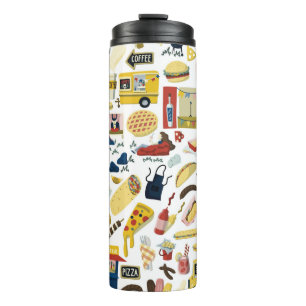Food truck festival cartoon hand drawn elements se thermal tumbler