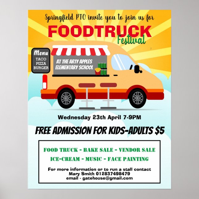 food truck festival PTA school fundraising poster (Front)