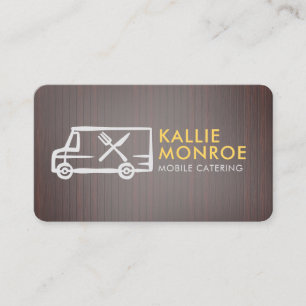 Food Truck Logo Wood Plank Business Cards