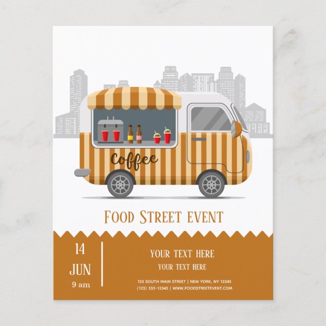 Food truck street cappuccino coffee flyer (Front)