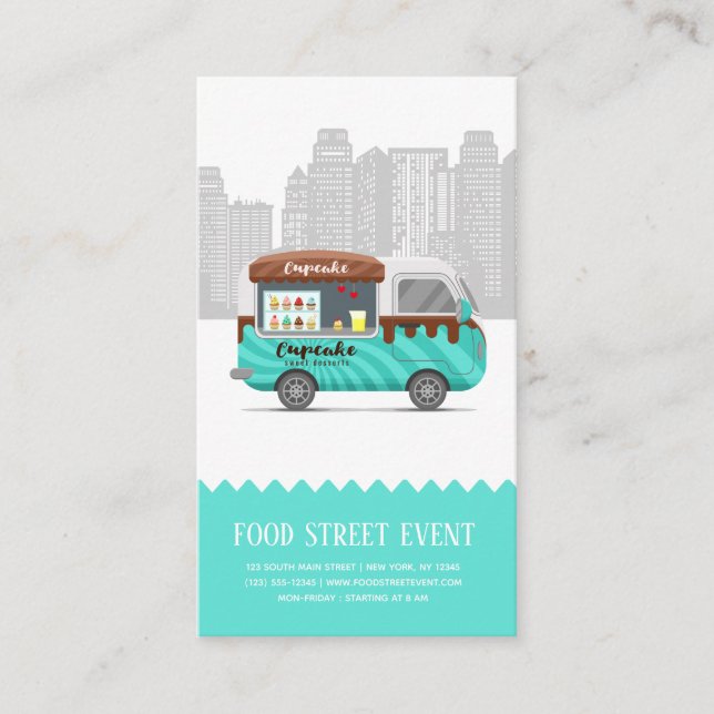 Food truck street cupcake sweet desserts business card (Front)