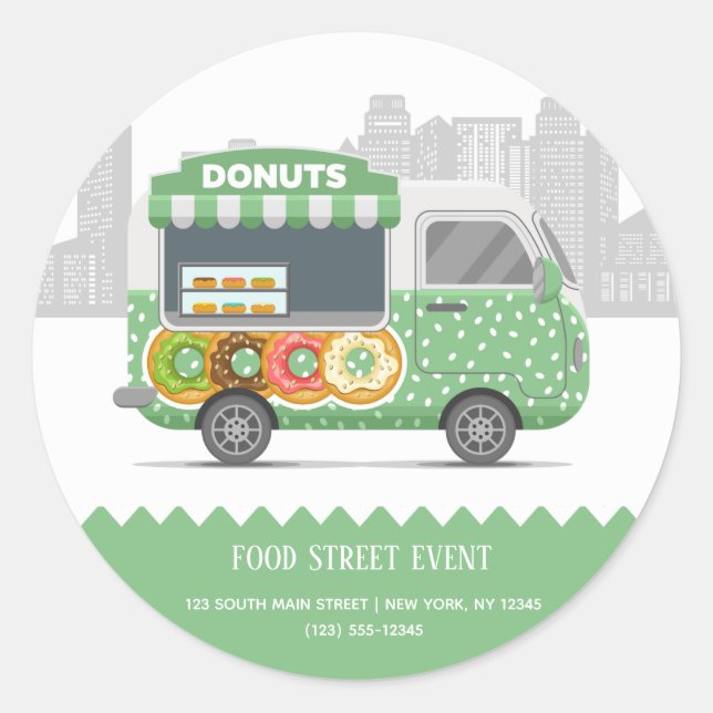 Food truck street doughnuts classic round sticker (Front)
